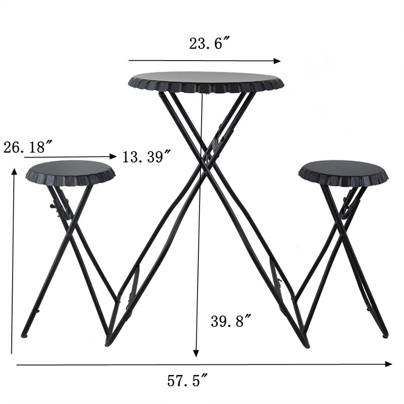 Stowable Side Table and Two Seats - 57.5" x 23.5" x 40" - Black