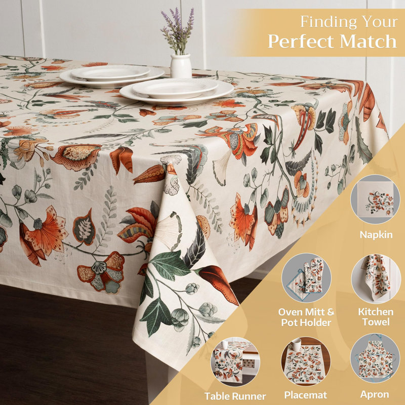 Maison d' Hermine Table Cloth Rectangle Table 100% Cotton 60 x 90 Inches Fall Tablecloth Reusable Everyday Use for Thanksgiving Christmas Decorations Dining Farmhouse Party (Dalida)
