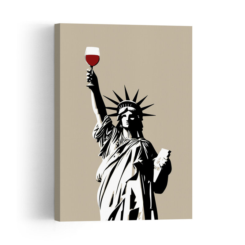 Lady Liberty Wine Toast Classic Minimalist Modern Architecture City Wall Art Print by Andreas Magnusson - Wrapped Canvas Print