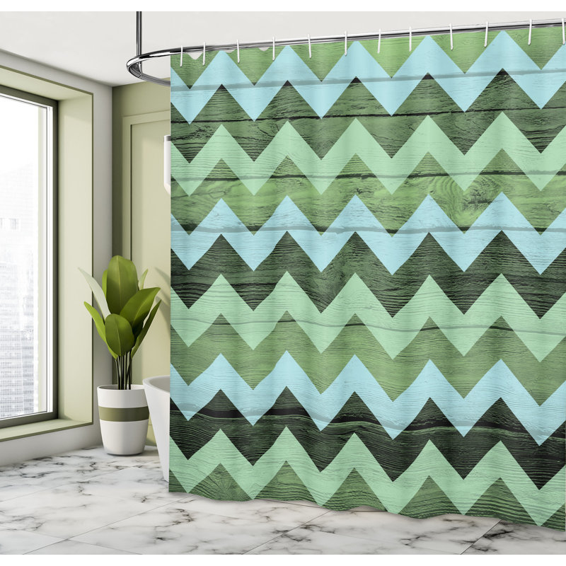 Chevron Shower Curtain with Hooks Included, Pistachio Green, 84"H x 69"W