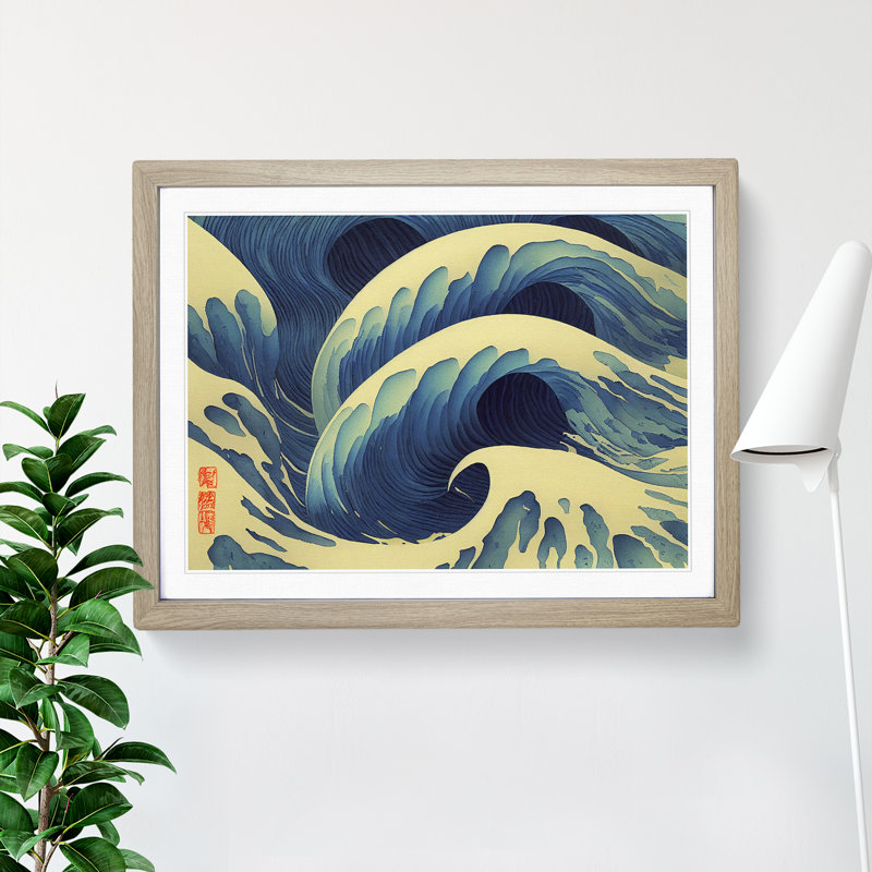 Japanese Ocean Waves Vol.1 1 Piece Single Picture Frame Wall Art, 25cm H x 34cm W x 2cm D, Oak Framed