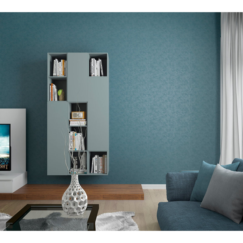 Flora Collection Shimmery Plain Wallpaper Roll, Blue
