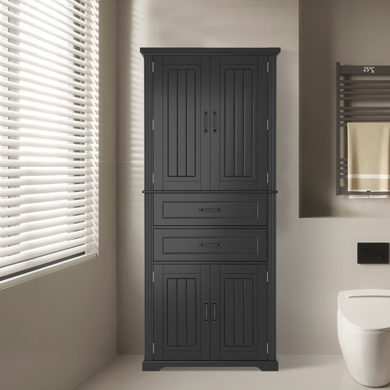 Multi-functional Storage Cabinet With Adjustable Shelves & 2 Drawers, Black