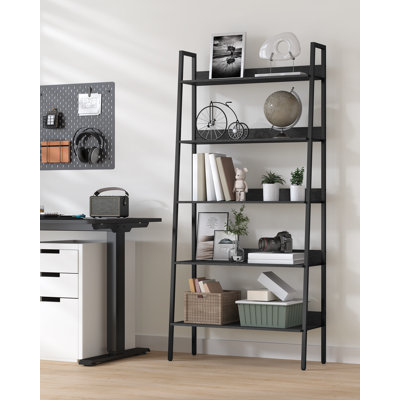 Ladder Shelf, 5-Tier Narrow Shelf, Bookshelf For Home Office, Living Room, Bedroom, Kitchen, Industrial, Rustic Brown And Ink Black