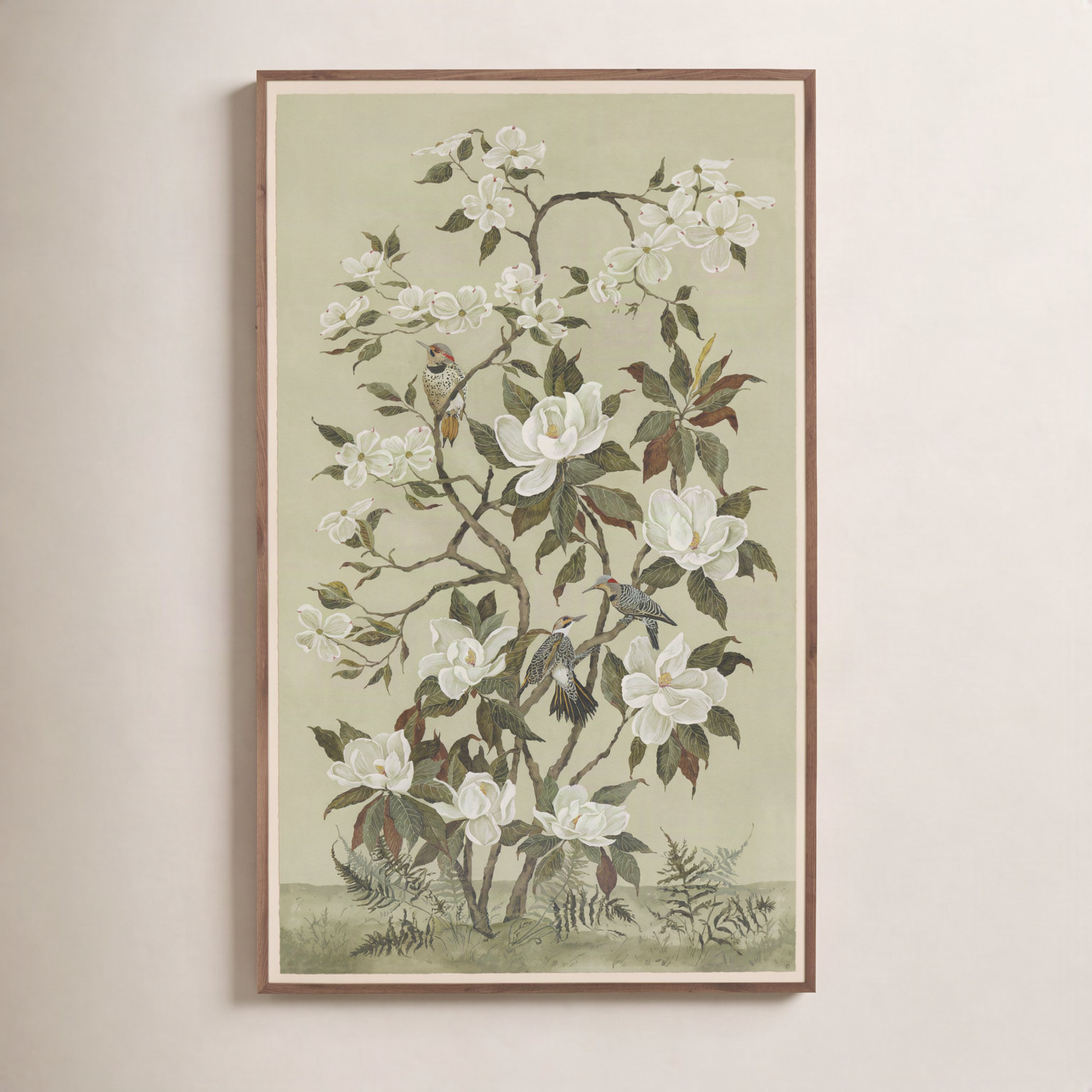 Nadine "Green Chinoiserie" Painting, 60" H x 36.5" W