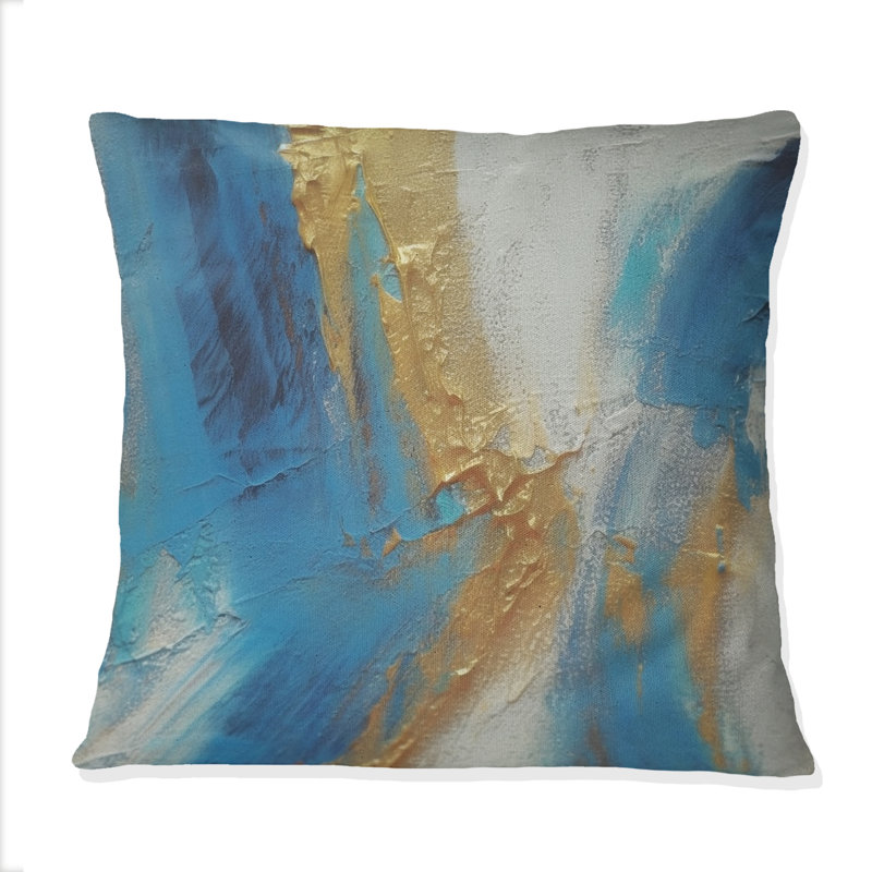 Sudden Sensuality - Turquoise abstrait et or - Coussin décoratif avec peinture abstraite
