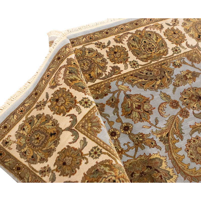 Hand Knotted Wool Oriental Area Rug in Light Blue And Ivory