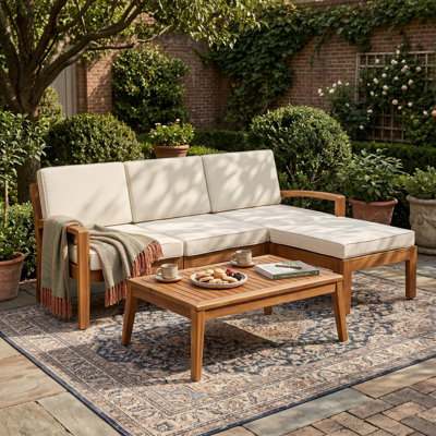 Ensemble de canapé modulaire d'extérieur en L 3 pièces en bois d'acacia avec coussins résistants aux intempéries, parfait pour la cour, le patio ou le jardin