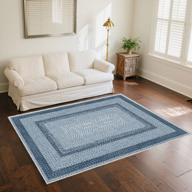 Tapis rectangulaire Bimlesh Bordure bleue multi-couches, Rectangle de 5 pi x 8 pi