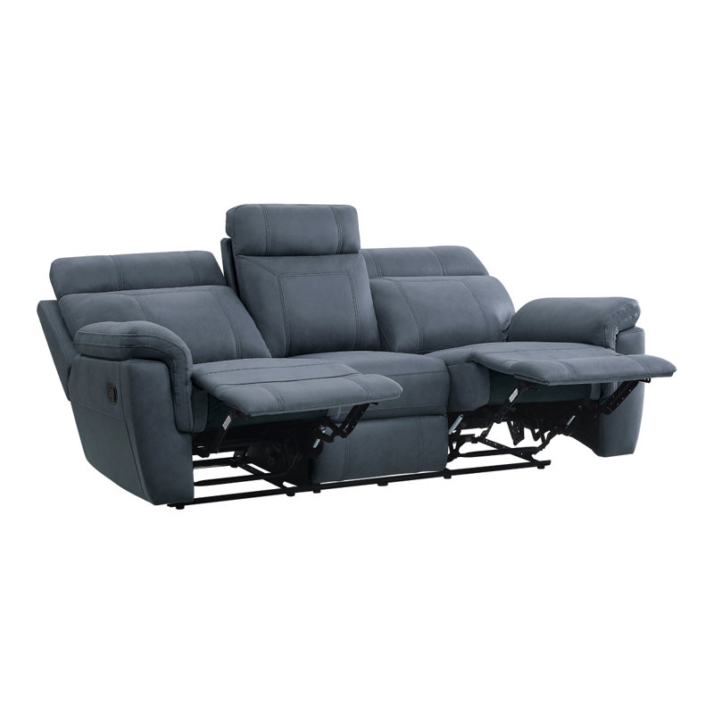 Britain 84.5" Microfiber Manual Reclining Sofa, Blue Microfiber/Microsuede
