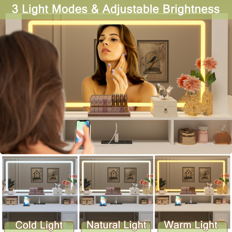 Vanity Desk With Outlet, Big Corner Vanity With Storage, L Vanity