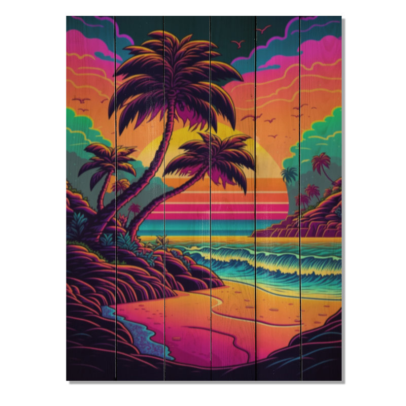 Dasha, paysage coloré de la plage I sur bois, H 20 po x l 10 po x P 0,78 po