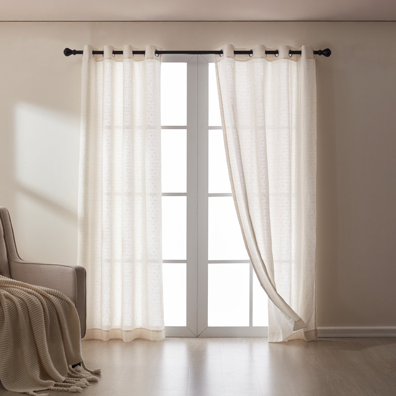  Ensemble de 2 rideaux transparents en lin jacquard, L 42 po x L 63 po, Diamant beige
