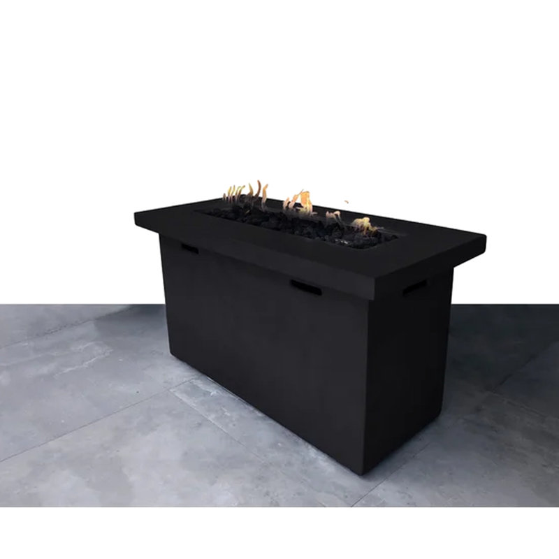 42" W Outdoor Fire Pit Table Made From Concrete - 25" H, Modern Style, With Adjustable Flame And Lava Rock Insert Rust , Push-button Operated Rocks