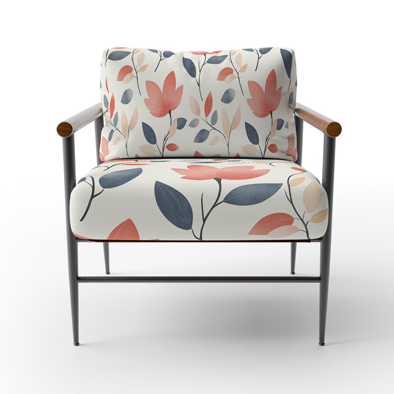 Chaise rembourrée Boho - Summer Garden Bloom - Fauteuil rouge, Bras ronds bruns