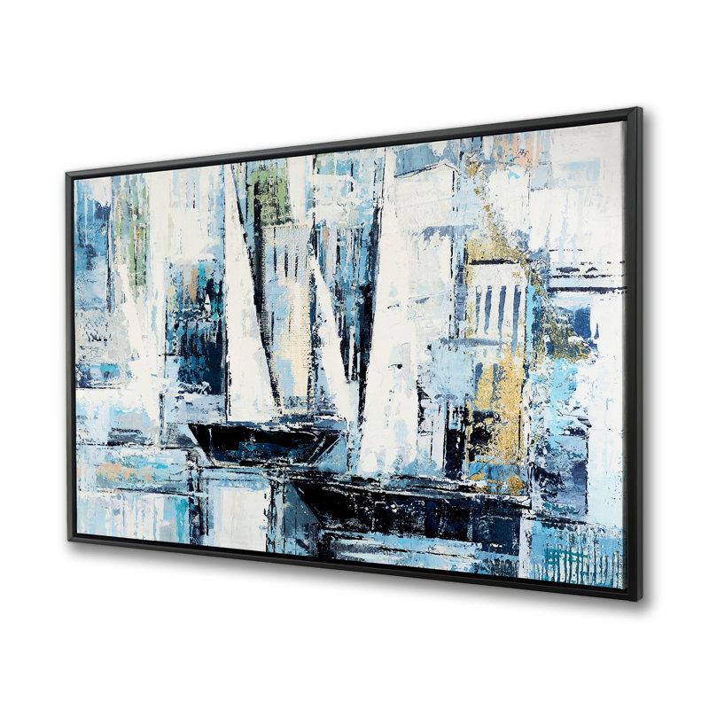 Bateau de style industriel - décor de toile encadrée bord de mer beige