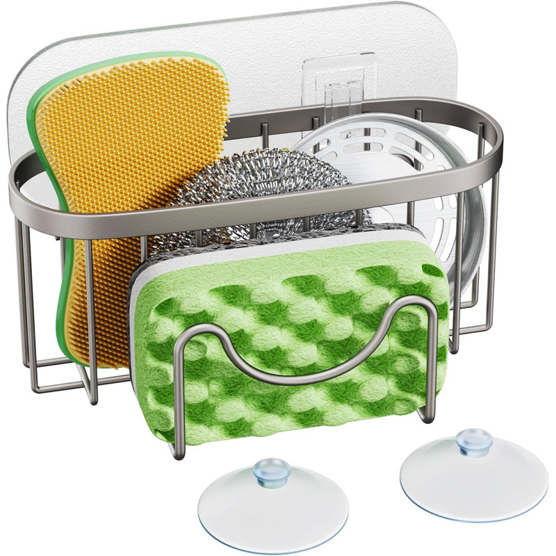 Porte-éponge de cuisine multifonctionnel avec barre en forme de M, 2 méthodes d'installation Organisateur d'évier en acier inoxydable pour brosse à éponge et grattoir