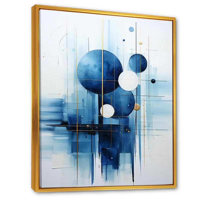 Blue Nautical Shapes I - Coastal Minimalisme, art mural, H 32 po x l 16 po x P 1 po, Cadre flottant doré