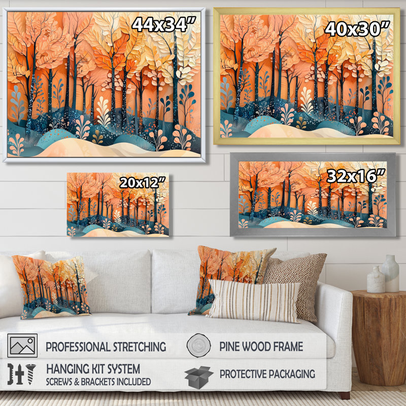 «Ingvaldur 4 Seasons Forest Trees Dream Fragments IV», art mural forêt, H 34 po x l 44 po, Impression encadrée flottante