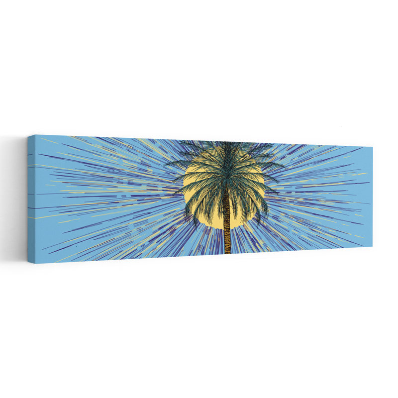 «Vibrant Palm Sunburst», art abstrait de palmiers abstraits, nature, été, H 60 po x l 20 po