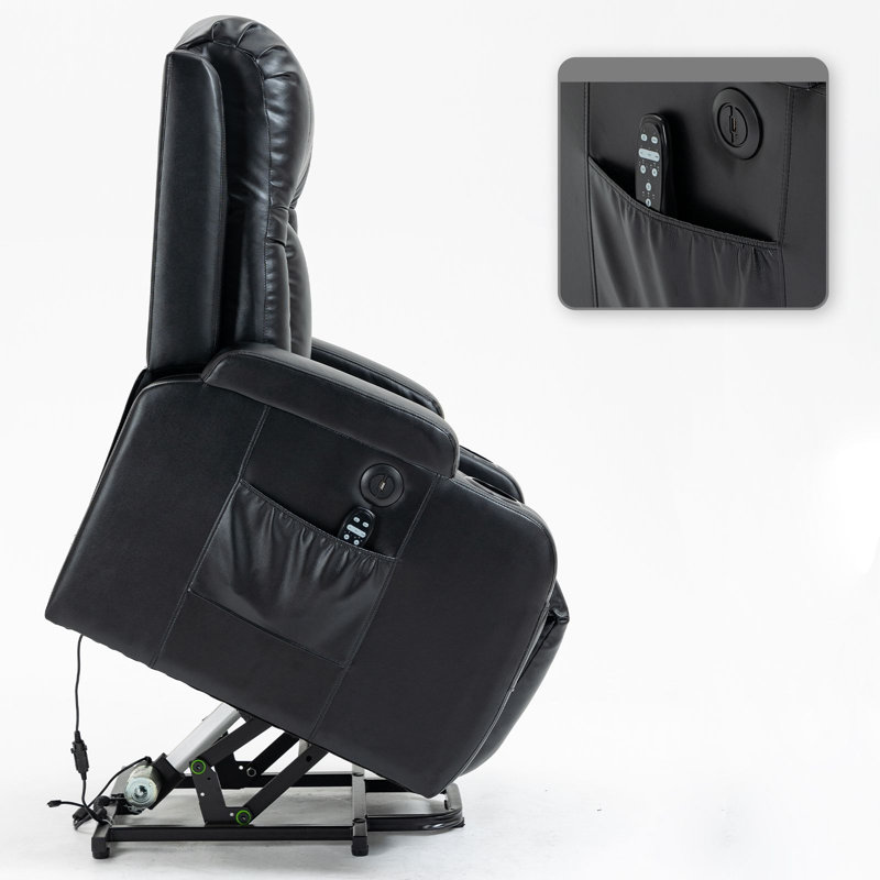 Power Upholstered Recliner Chair with Lift Base and Massage Heating Function, Black