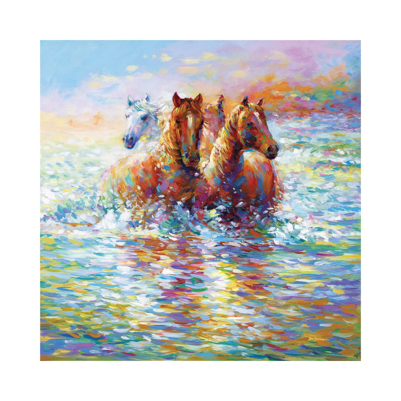 Horses Crossing the River 1 Piece Wall Art on Canvas, 45.72 cm H x 45.72 cm W x 1.91 cm D, Wrapped Canvas