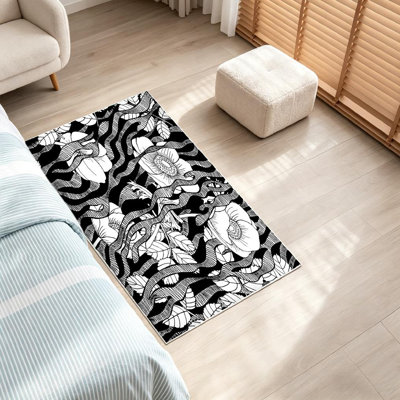 Tapis noir lavable à la machine avec rayures zébrées et tapis d'intérieur