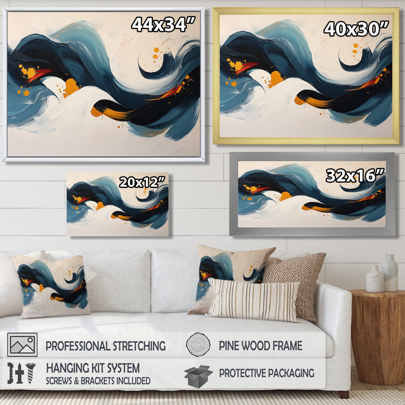 Omor - Abstract Large Wall Art, Noir, noir, noir, noir, H 12 po x l 20 po, Cadre flottant