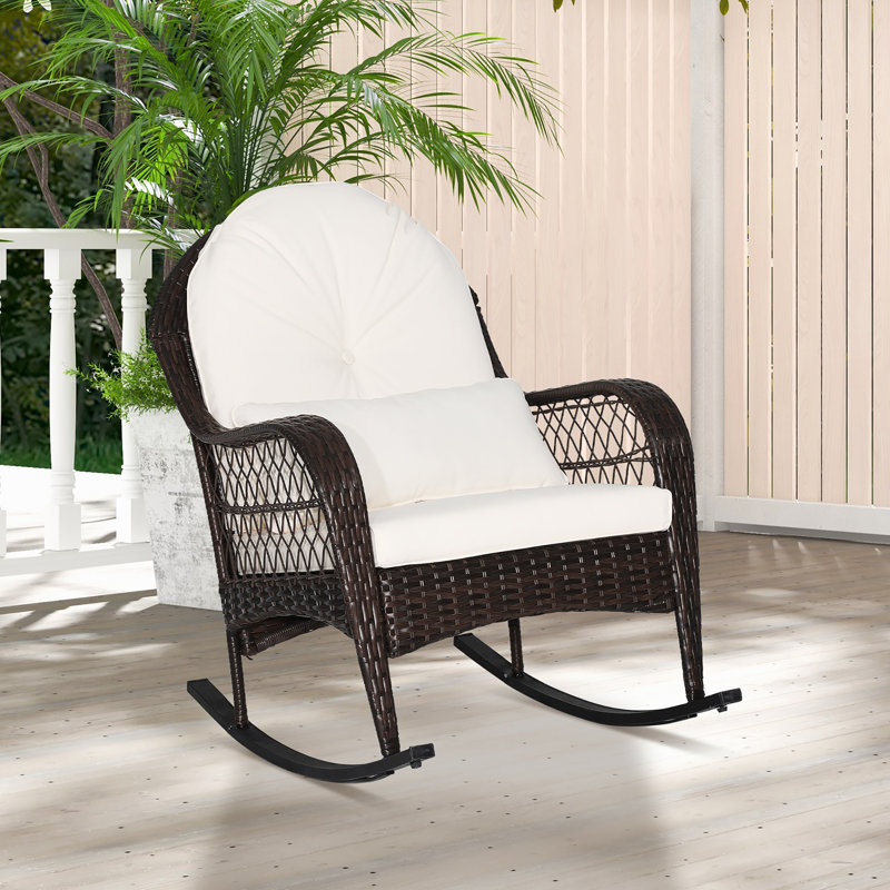 Chaise berçante en osier avec coussins Florastine, Beige
