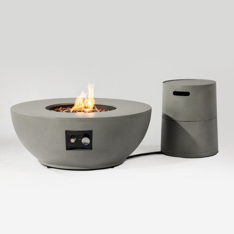 Ensemble de table de foyer d'extérieur au gaz 15 pièces x H 15 po x l 37 po avec support de réservoir de gaz rond caché comme table d'appoint