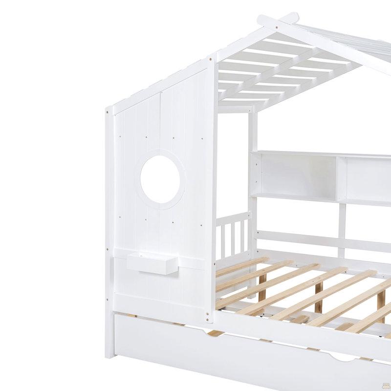 Lit double en bois avec lit gigogne, Blanc