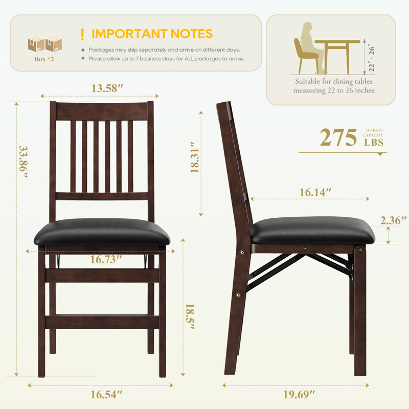 Chaises de salle à manger pliantes rembourrées et empilables avec structure en bois massif, sans assemblage, Leather-Black