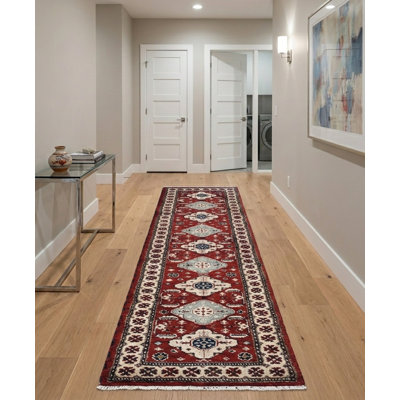 Red | Cream Silk & Wool Handmade Oriental Hand Knotted Runner Indoor Area Rug