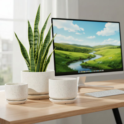 Ensemble de pots de fleurs en céramique réfractaire beige avec soucoupe égouttée réactive, 4,4 / 5,4 / 6,9 pouces, adapté pour la décoration intérieure et extérieure de patio / jardin.