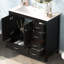 Meuble-lavabo noir avec lavabo en céramique, 36 po. Armoire de rangement abondante: 2 portes à fermeture douce, 5 tiroirs. L 36 po x P 18 po x H 33,9 po. Dimensions compactes. Bois massif +. Poignées argentées élégantes. Pratique