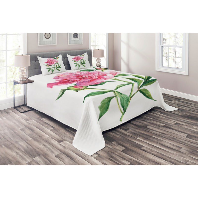 Flower Eclectic Polyester Coverlet, King Bedspread + 2 Shams