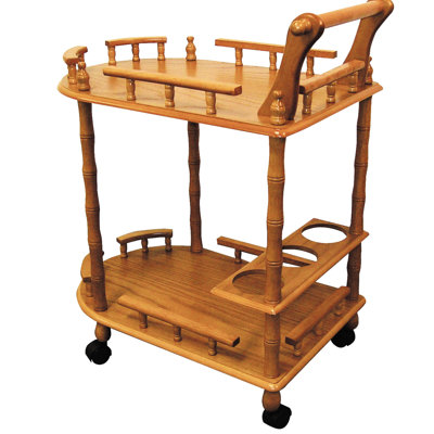 29" Tall 2 Wooden Wine Table With Locking Wheels And Exquisite Oak Finish Stand Captivating Warm by Charlton Home