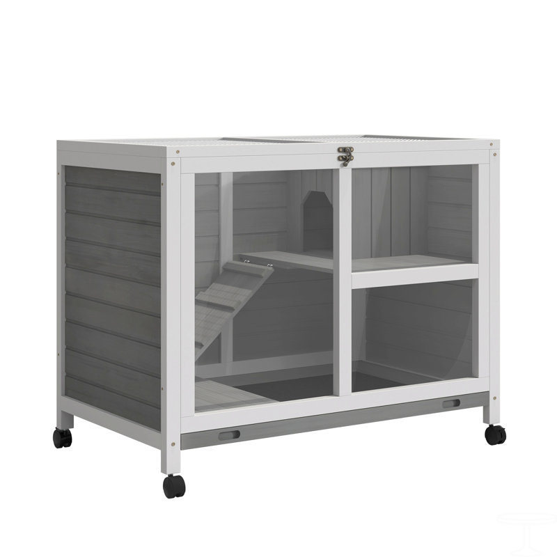 Cage à lapins d'intérieur avec roulettes, bureau et table d'appoint, cage à lapin en bois, cage à lapin imperméable, Gris