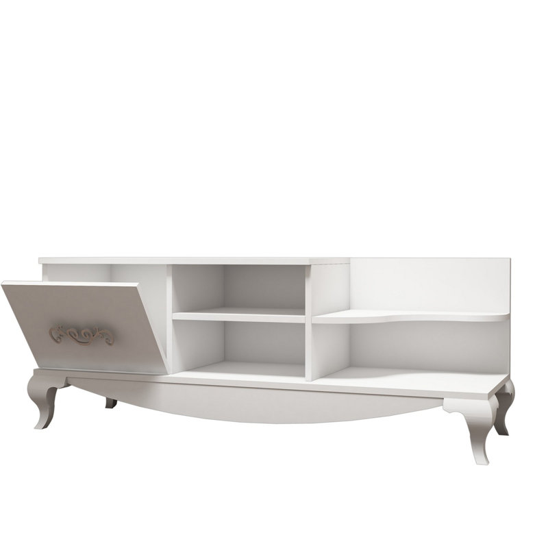 Meuble télé traditionnel blanc avec de nombreuses tablettes, 51,2 po x 19,9 po x 17,7 po | 100% panneau de particules enduit de mélamine, épaisseur: 0,7 pouce | Conception murale, parfaite pour le salon et les espaces de divertissement