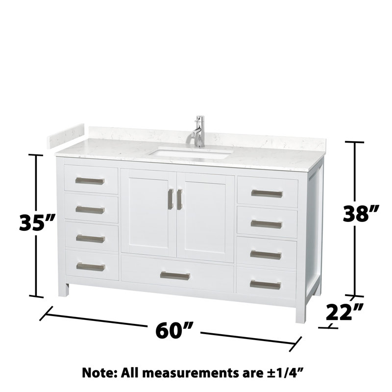 Sheffield 60" Bathroom Vanity Set with 58" Mirror, Carrara Cultured Marble, White, Single-Hole
