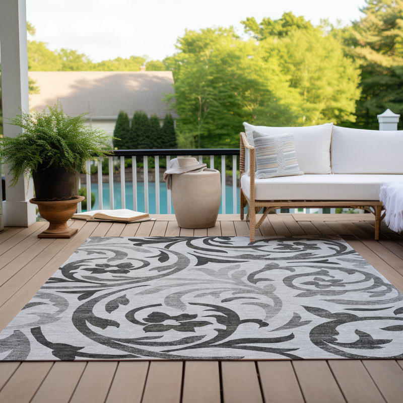 Tapis gris en polyester tissé à la machine Fritch, Rectangulaire 3 pi x 5 pi