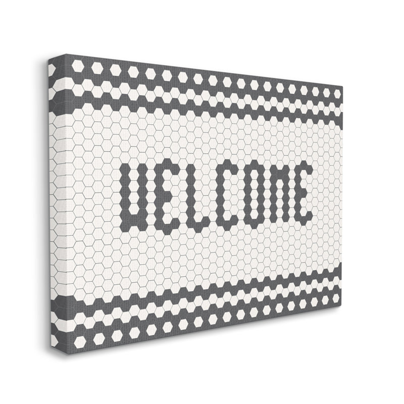 Motif géométrique «Welcome» café Bistro - art textuel, H 16 po x l 20 po, Toile tendue