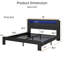 Lit très grand avec rangement à DEL - cadre plateforme noir mat avec prises USB, prise sous le lit de 18 po de hauteur sous le lit, lattes silencieuses, pas de sommier, assemblage hexagonal de 30 minutes seulement-2015990904