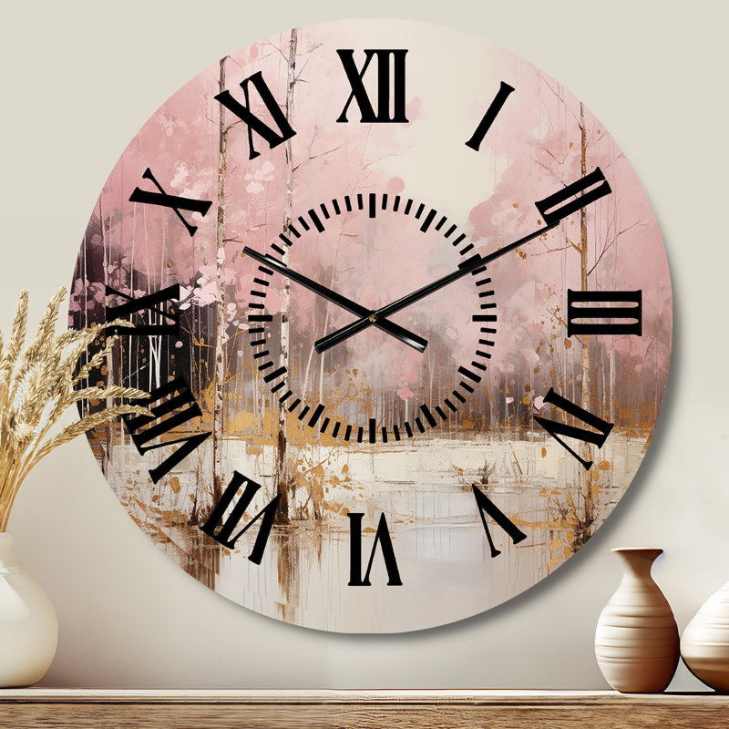 Horloge murale Minimalisme - Forêt rose et or I, Médium
