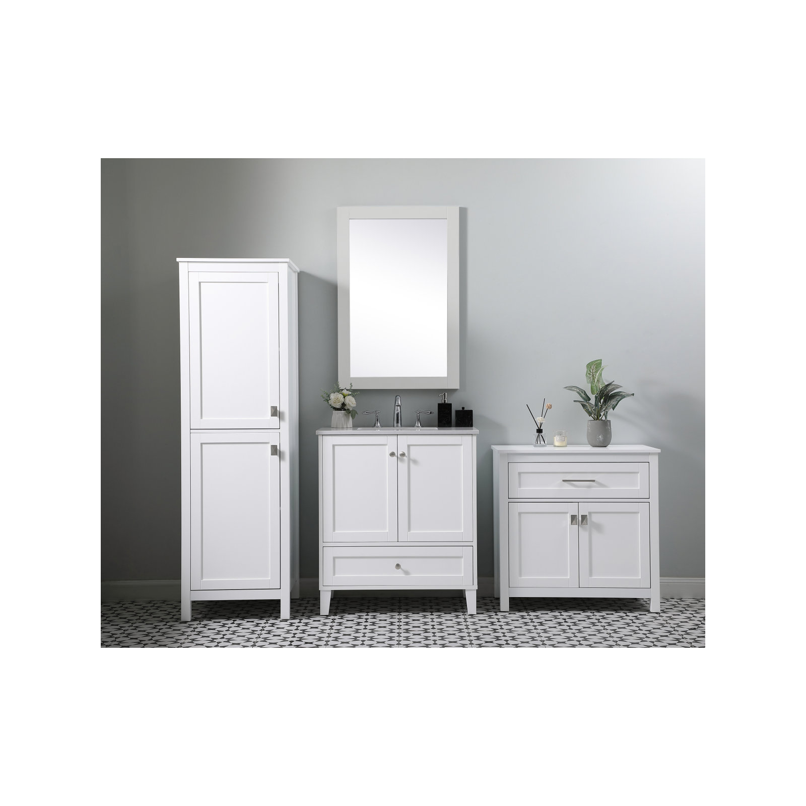 Destinymarie Linen Cabinet, White/Brushed Nickel, 65"H x 20"W x 22"D