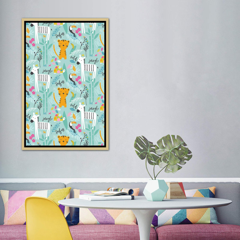 «Wild Adventure III» par Angela Nikeas - impression d'art graphique, H 60 po x l 40po x P 1,5 po, Toile avec cadre or