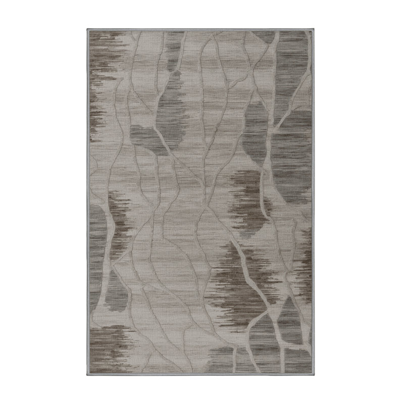 Machine Washable Abstract Gray Area Rug, Rectangle 7' x 9'