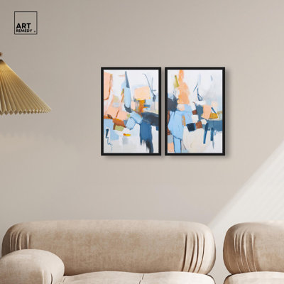 Bright Brush Palette Duo Canvas Print Blue Wall Decor by Art Remedy, Black Frame, 10 x 15