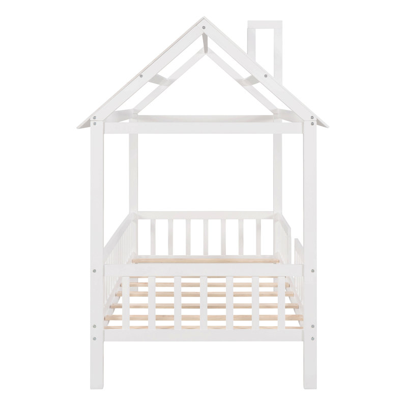 Lit simple en bois avec clôture, Blanc