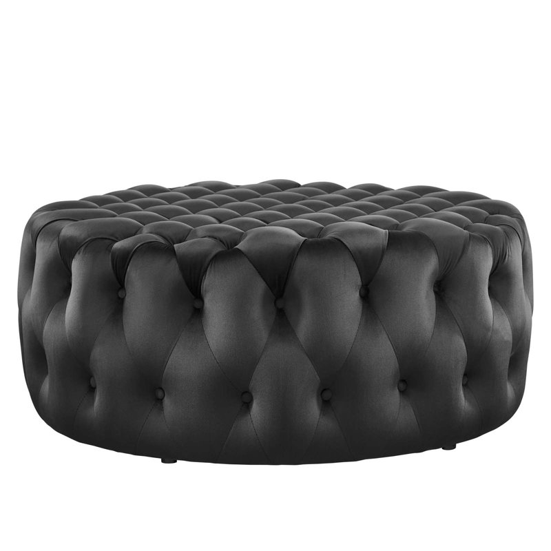 Grand repose-pieds rond en velours Performance, Velours noir